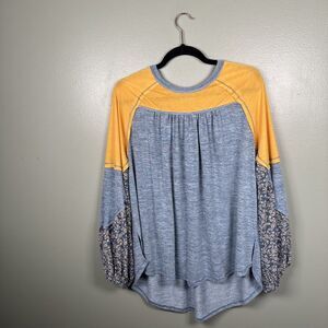 HAILEY &‎ CO Mixed Fabric Balloon Sleeve Oversized Large Boho Summery Floral Top